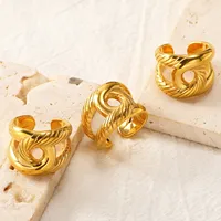 Cincin Manset Terbuka Model Pilin Bergaris Tebal, Cincin Jari Fashionable Berlapis Emas Stainless Steel yang Dapat Disesuaikan
