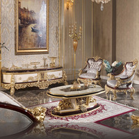 Barockes Königliches Luxus-Sofa-Set im Europäischen Stil mit Blattgold-Verzierung, Handgeschnitztem Massivholzrahmen und Gestepptem Stoffbezug für das Wohnzimmer