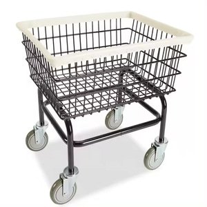 Chariot à linge roulant en acier Panier à linge en fil métallique avec roues Cadre en acier avec roulettes galvanisées de 4 "Chariot en fil métallique pour le linge - Product Image 1