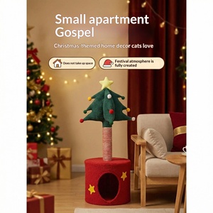 Arbre à chat de Noël <span class=keywords><strong>3</strong></span>-en-1 avec griffoir en sisal et lit pour chat, mobilier d'intérieur pour chat, vente en gros, fournisseur de produits festifs pour animaux de compagnie - Product Image 1