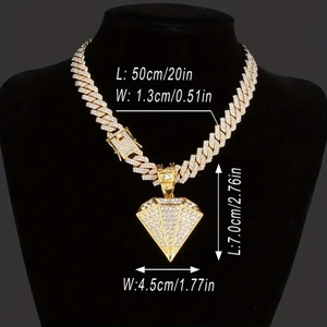 Mens Hip Hop Bling Diamond Shape Pendant Necklace Iced Out Gold Tone Cuban <b>Chain</b> <b>Rapper</b> Jewelry - Product Image 3