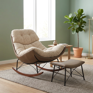 Midcentury Modern Rocking Chair With Tufted Back And Metal Legs For Living Room Furniture Upholstery - Product Image 2