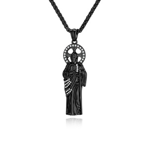 Collier Pendentif Hip Hop Saint Jude en Zircon, Acier Inoxydable, Bijou <span class=keywords><strong>de</strong></span> Mode Chrétien Catholique pour Hommes - Product Image 4