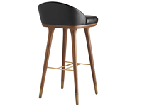 Tabouret de bar moderne du milieu du siècle en cuir PU avec pieds en bois de noyer et repose-pieds en laiton pour restaurants et hôtels