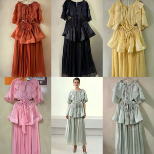 Robe midi élégante vert émeraude à manches bouffantes avec dentelle et ceinture, style bohème décontracté pour femme, idéale pour les fêtes, ODM - Product Image 3