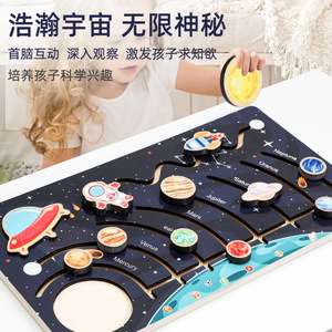 Sistema solare in legno Montessori Slide Maze Board Space Planet cognitivo Baby Early Education Puzzle in legno - Product Image 5