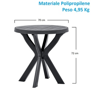 Tavolo da Giardino Rotondo in Plastica Rigida, Diametro 70cm, Antracite, Tavolo da Campeggio Salvaspazio, Facile da Montare - Product Image 2