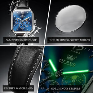   Montre pour homme de luxe avec logo personnalisé OEM 9914, bracelet en cuir, phase lunaire, chronographe, quartz, tendance - Product Image 5