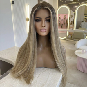 Glueless HD Lace Front <strong>Wig</strong> Ash Blonde Highlight Human Hair <strong>Wig</strong> Straight Lace Top <strong>Wig</strong> for Women - Product Image 3