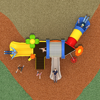 Equipo de Juegos Infantiles para Exteriores con Tobogán Combinado y Túnel con Diseño de Plantas Tropicales para Parques Comunitarios y Preescolares