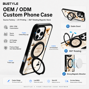 Coque de téléphone magnétique en PC et TPU avec support rotatif à <span class=keywords><strong>360</strong></span>° anti-jaunissement et anti-chute, personnalisable en gros pour iPhone 16 Pro Max - Product Image 1