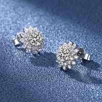 Boucles d'oreilles clous en argent sterling S925 plaqué platine couleur D, entièrement serties de moissanite, pour femme, idéales pour mariage et fête, par Sunflower Fashion – Cadeau