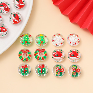 Christmas Flat Beads Acrylic Round Double-Sided Cartoon Hand-Painted DIY Jewelry Accessories With Hole For Crafting - Product Image 2