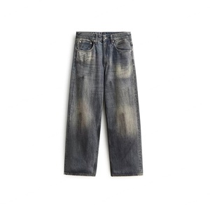 Custom Washed High Quality Cotton Distressed <b>Jeans</b> for <b>Men</b> Vintage Streetwear Straight Fit Baggy <b>Trousers</b> <b>Men's</b> Denim Pants - Product Image 5