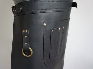 Tabliers de serveur en cuir noir et tabliers de taille résistants à l'huile faits de poches en cuir de haute qualité tablier de styliste de chef de travail - Product Image 5