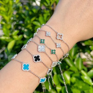 Wholesale Manufacturer 5A CZ S925 <strong>Silver</strong> Jewelry Set Onyx Emerald Link Chain <strong>Bracelet</strong> Femms Four Leaf Clover <strong>Bracelets</strong> Women <strong>Man</strong> - Product Image 1