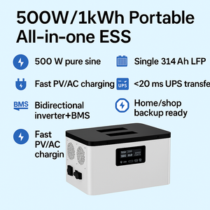 Station d'alimentation solaire portable 500W/1000W 1-2kWh avec contrôleur MPPT, batterie LiFePO4, batterie externe, charge de voiture - Product Image 4