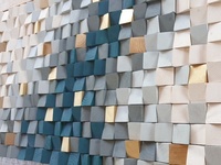 Décoration d'intérieur de luxe, œuvre d'art murale en mosaïque de bois abstraite gris et or, sculpture géométrique en bois naturel rustique