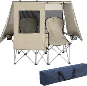 เก้าอี้พับแบบพกพาสำหรับกิจกรรมกลางแจ้ง ปิกนิก ตกปลา ตั้งแคมป์ สวน ชายหาด พร้อมถุงเก็บความเย็น ป้องกันแสงแดด UPF 50+ แบบสองที่นั่ง - Product Image 1