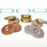 EM Vente en gros 3-5g Boîte en métal safran Couvercle transparent et surface imprimée offset Emballage de boîte en fer blanc vide rond
