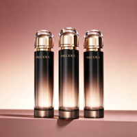 Ensemble de flacons et pots en verre noir dégradé pour emballage cosmétique avec capuchon en dôme, logo personnalisé pour marque et étiquette privée