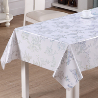 Nappe en PVC imprimée au laser RNPT avec des roses roses, surface blanche et support en tissu pour les tables de salle à manger