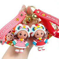 Porte-clés en silicone 3D personnalisé en forme de lion dansant, poupée traditionnelle chinoise, avec logo personnalisé disponible, vente en gros d'usine