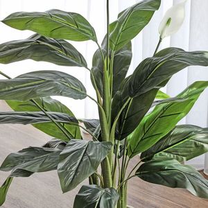 Giá Rẻ Faux Màu Xanh Lá Cây Nhà Máy Trong Nhà Lớn Lá Giả Spathiphyllum Hoa Nhân Tạo Hòa Bình <span class=keywords><strong>Lily</strong></span> Trong Nồi Cho Nhà Văn Phòng Nhà Hàng Trang Trí Nội Thất - Product Image 3