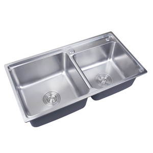 Évier de cuisine double en acier inoxydable 304 D-8043 à encastrer, poli, avec robinet - Product Image 3