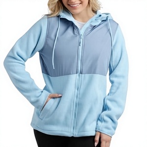 Women's Color Blocked Fleece <b>Jacket</b> Hooded Full Sleeve Zipper Closure Breathable Regular Fit Autumn Wear - Product Image 2