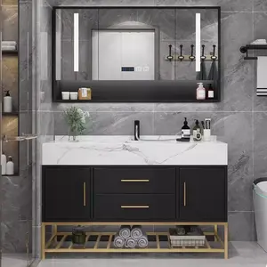 Gabinete de tocador de baño de lujo Espejo de fregadero individual Iluminación de tocador de baño