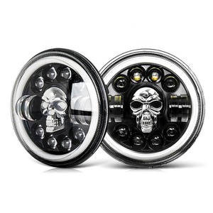 Phare de <span class=keywords><strong>moto</strong></span> rond de 7 pouces de haute qualité, tête de mort colorée, yeux de démon, fantôme, phare LED pour voiture - Product Image 1