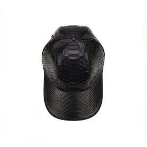 Gorra de Béisbol ZENOS de Alta Gama, Personalizada, de 6 Paneles, con Hebilla de Cobre Dorado, para Todas las Estaciones, de Piel de Pitón, Impermeable, Negra Lisa Única - Product Image 1