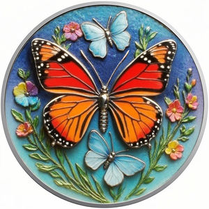 1 Gram .999 Fijne Zilveren UV-geprinte Bedreigde Vlinder 3D Hoogreliëf Ronde Metaal Munt Met Capsule Verpakking - Product Image 1