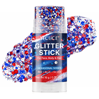 YECUCE Stick de paillettes pour le visage et le corps, rouge, blanc et bleu patriotiques, pour le maquillage du 4 juillet, Jour de l'Indépendance