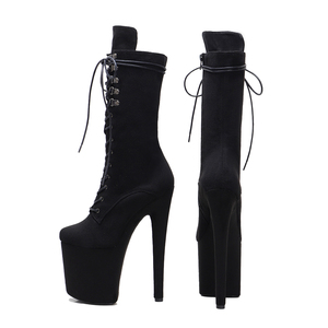 20CM / 8 Pouces Suede Upper Pole Dancing Shoes Plate-forme à talons hauts Bottes <span class=keywords><strong>mi</strong></span>-<span class=keywords><strong>mollet</strong></span> à lacets Pole Dance Boots - Product Image 6