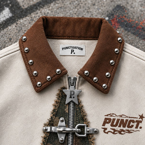 Camiseta de Alta Calidad Personalizada para Hombre, Estilo Urbano, Holgada, de <span class=keywords><strong>Manga</strong></span> Corta, Vintage, con Parches Bordados, Cierre de Cremallera y Pedrería - Product Image 3