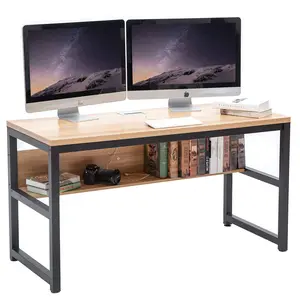 办公室电脑胡桃木电脑桌写字台，带储物架简约高品质木质办公家具现代木制