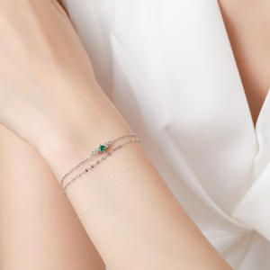Bracelet à double chaîne en argent sterling S925 avec zircon rond et pierre d'huître, exclusif pour femmes, version en cuivre personnalisable - Product Image 2