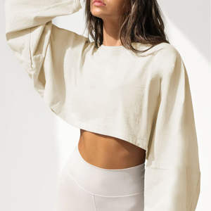 Kırpılmış ekip boyun uzun kollu kalın kazak kadınlar için pamuk Set özel baskılı logolar ile kadın giyim kazak - Product Image 1