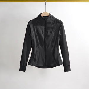 Mantel lengan panjang wanita, jaket wanita merek pribadi, jaket lengan panjang luar ruangan dengan saku ritsleting, perlengkapan Yoga lari Slim Fit modis cepat kering - Product Image 3