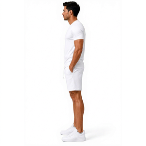 Men's <b>White</b> Crew Neck T-Shirt and Shorts <b>Set</b> Casual Summer Eco-Friendly Knitted Skull Print <b>2</b>-<b>Piece</b> 180g Custom Brand - Product Image 2