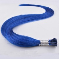 Ekstensi Rambut Biru Terikat Secara Individual, Helai Lurus Halus, Dibungkus Benang Perak untuk Penataan Rambut di Studio Kecantikan