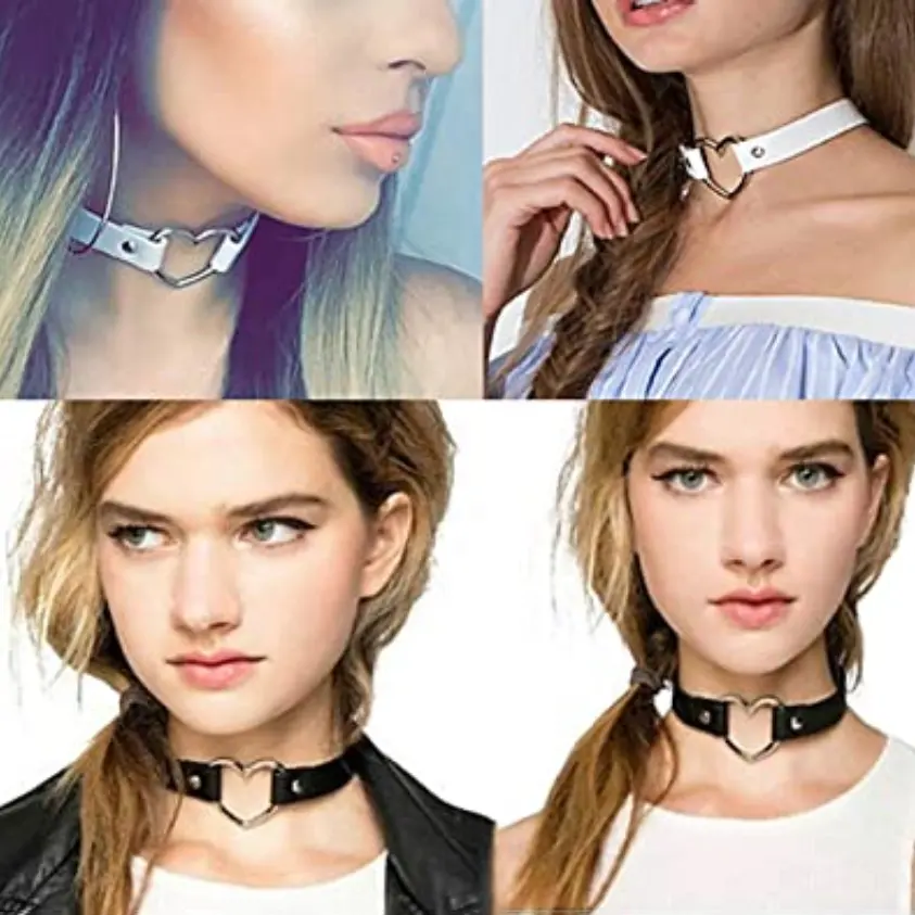 2022 New Punk Gothic PU Leather Choker Chain Heart Buckle Collar Necklace Women Girls Fashion Party Jewelry Neck Accessories