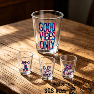 Verre à shot mini 2oz sans plomb, transparent, à base lourde, pour spiritueux, vente en gros, personnalisable avec slogan de dessin animé et impression de voyage, boîte cadeau OEM - Product Image 1