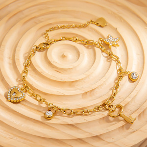 Fashion Charm <b>Bracelet</b> Gold Tone Heart Key Star Pendant Zinc Alloy Jewelry Gift for Women - Product Image 2