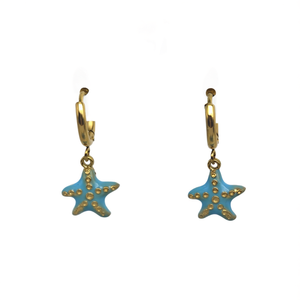 Pendientes de Moda con Forma de Estrella, Esmalte Azul, Chapado en Oro, Acero Inoxidable 316L, Joyería Sostenible y Resistente - Product Image 2