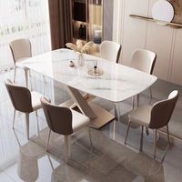 Juego de Mesa de Comedor de Lujo Ligero para Sala de Estar, con Tablero de Roca, Rectangular, para 6 Personas, en Oferta