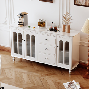 <span class=keywords><strong>Buffet</strong></span> de rangement en bois <span class=keywords><strong>blanc</strong></span> sur mesure OEM avec portes en verre cannelé et étagères réglables, style ferme, pour salle à manger et salon - Product Image 3