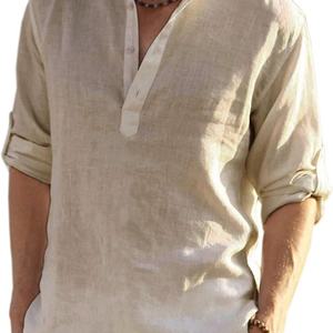 Custom <b>Button</b> up Linen Mens <b>Shirt</b> Men Beach Wear Linen Cotton Linen <b>Shirt</b> Men - Product Image 5